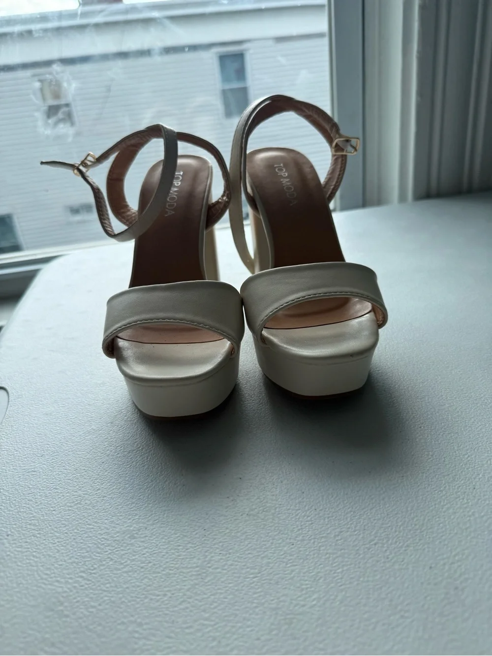 LOFT Moda Women's Cream Platform Slingback Block Heels